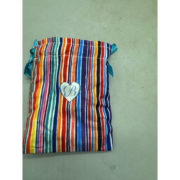 set of 2 Striped Multicolor Drawstring Bag With Blue Ribbon Closure 4.5x5.75" - Picture 2 of 2